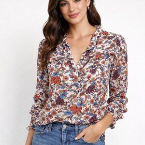Ann Taylor LOFT Peacock & Floral Boho Top –‎ Size XS